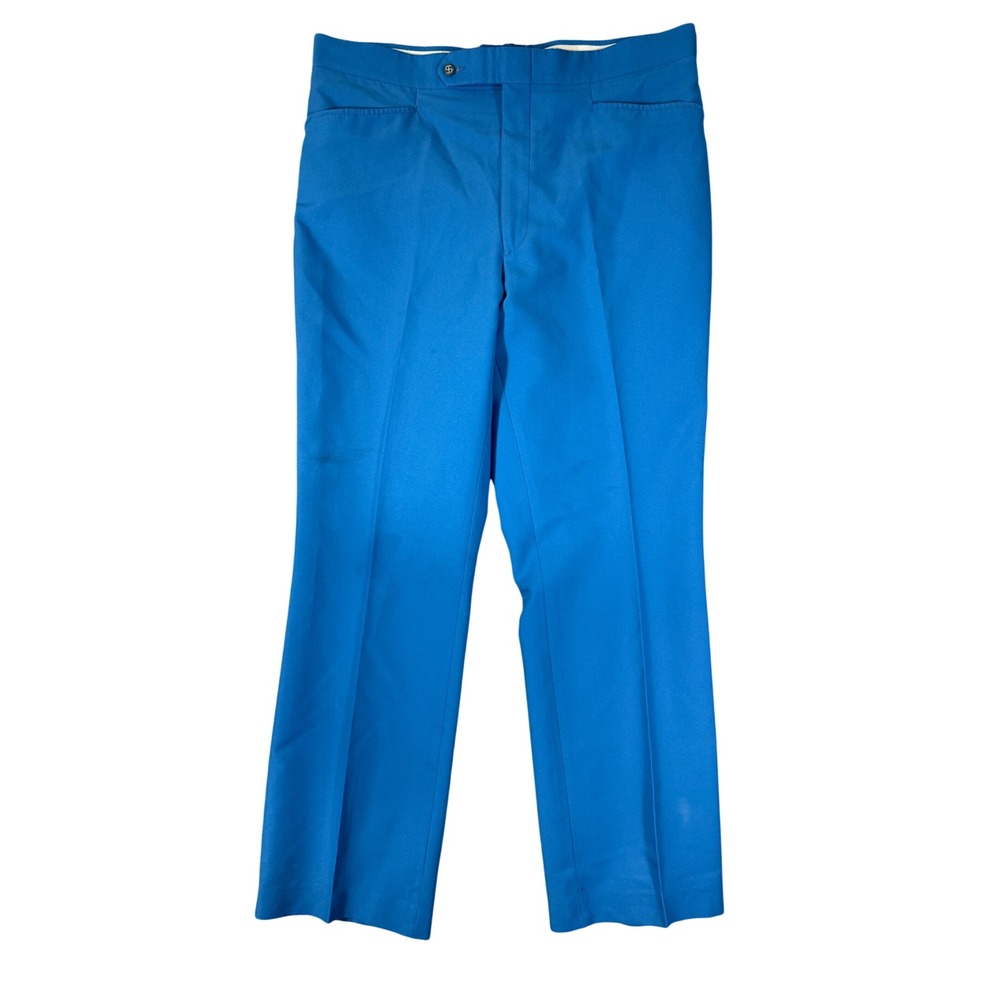Vintage Sansabelt Jaymar Mark‎ Scot Blue Slacks 37x31 Flat Front Retro Pants
